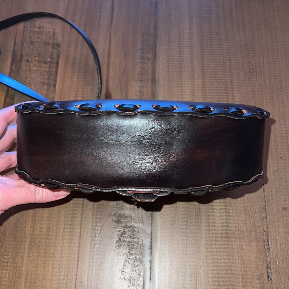 100% leather & cowhide brown leather purse crossbody handmade from Peru new - Picture 6 of 7